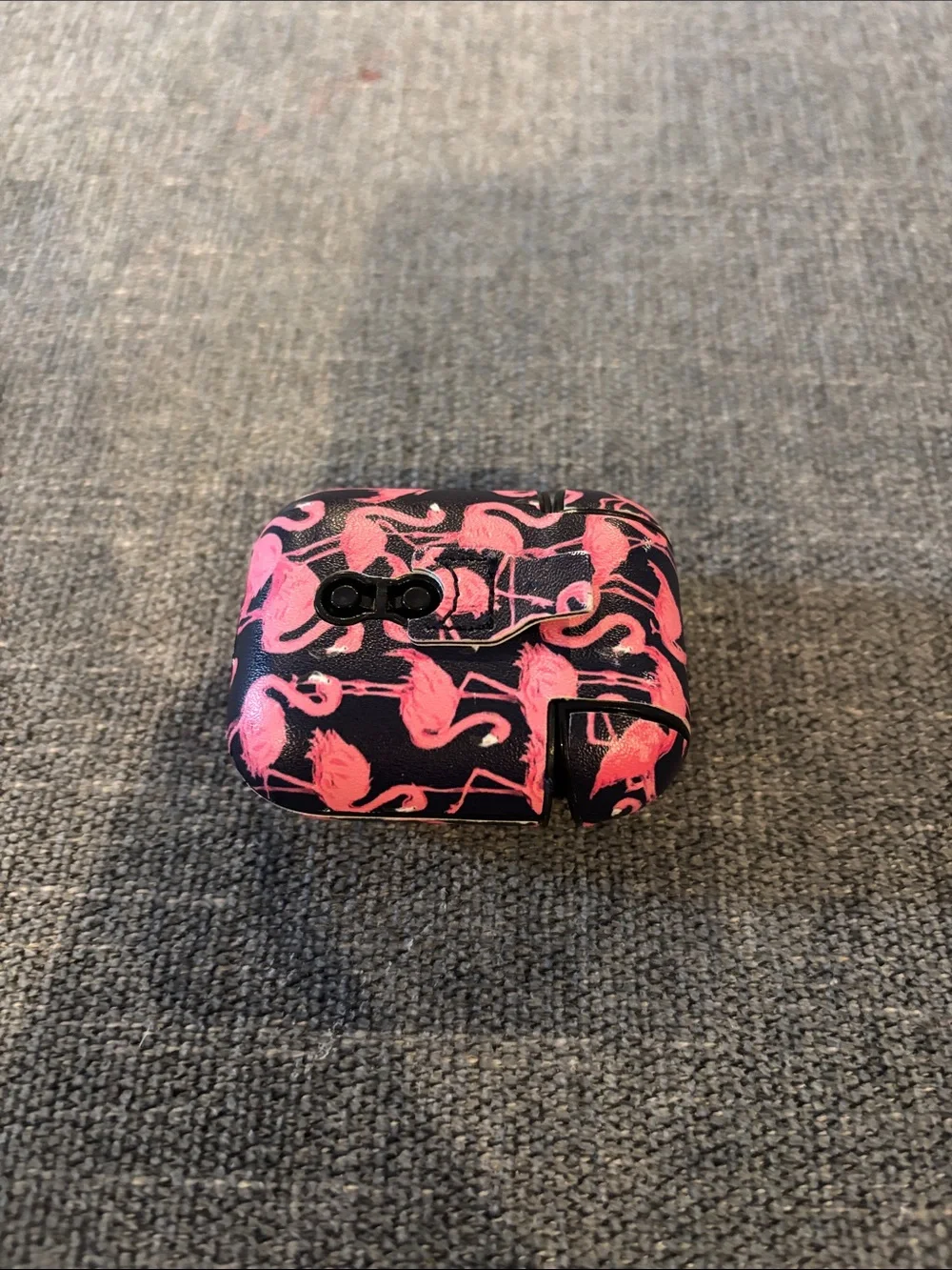 Simply Southern Pink Flamingo Pattern Earbud Case - Black Background